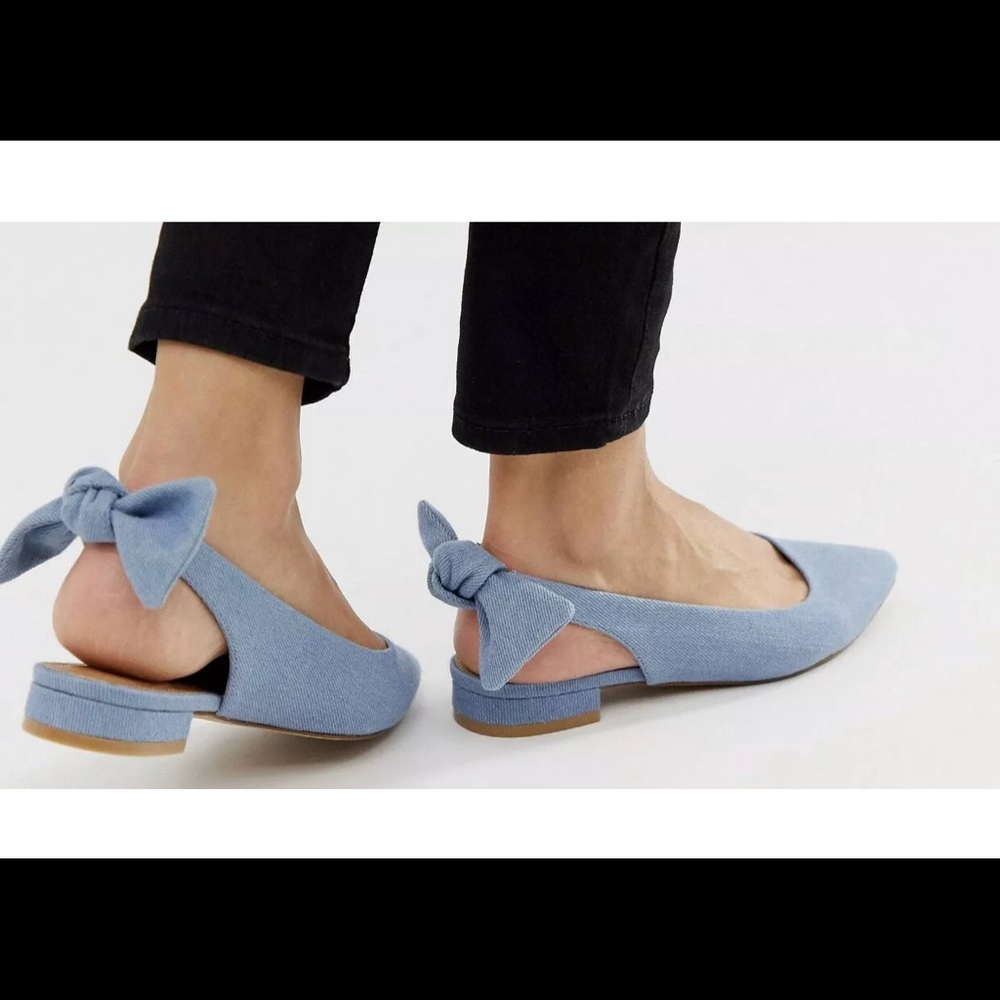 ASOS Lizzie Bow Slingback Ballet Flats In Denim
